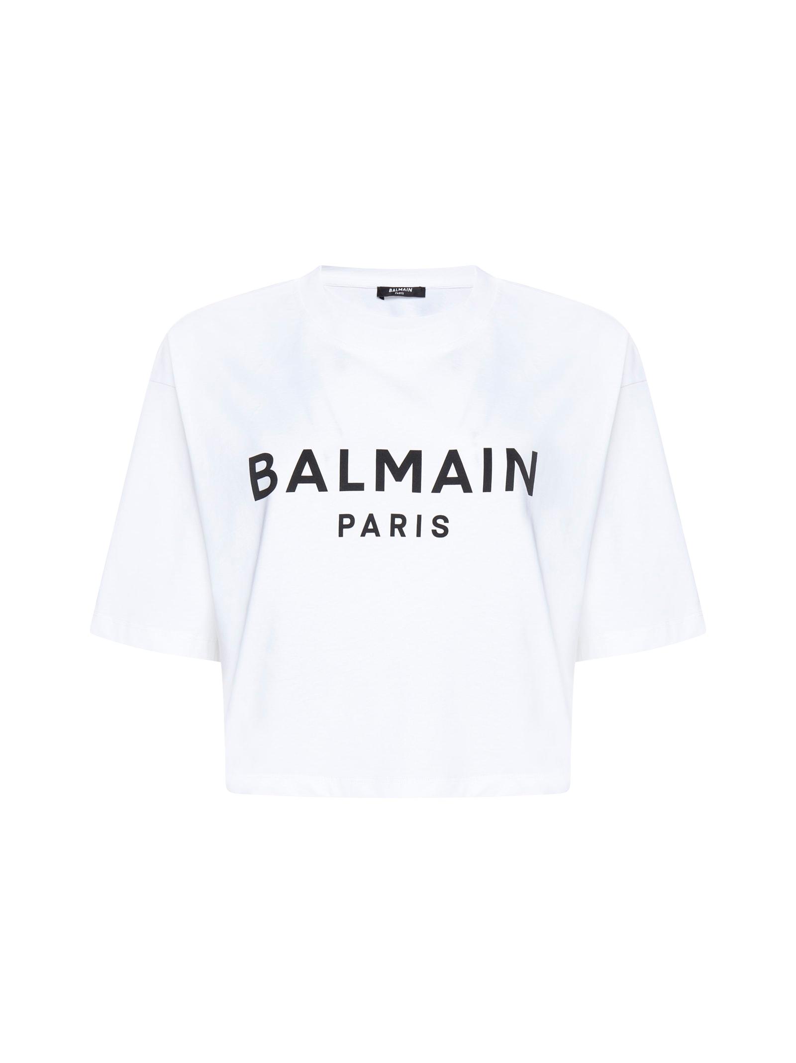 balmain logo print cropped t-shirt