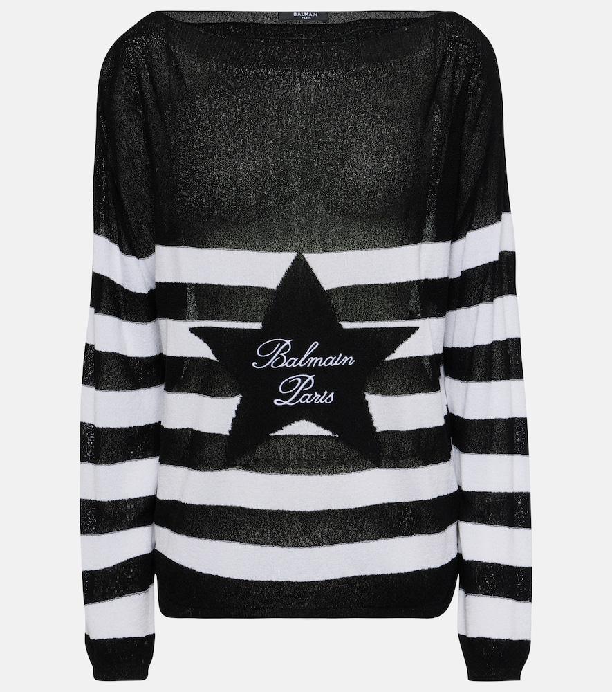 balmain logo striped sweater