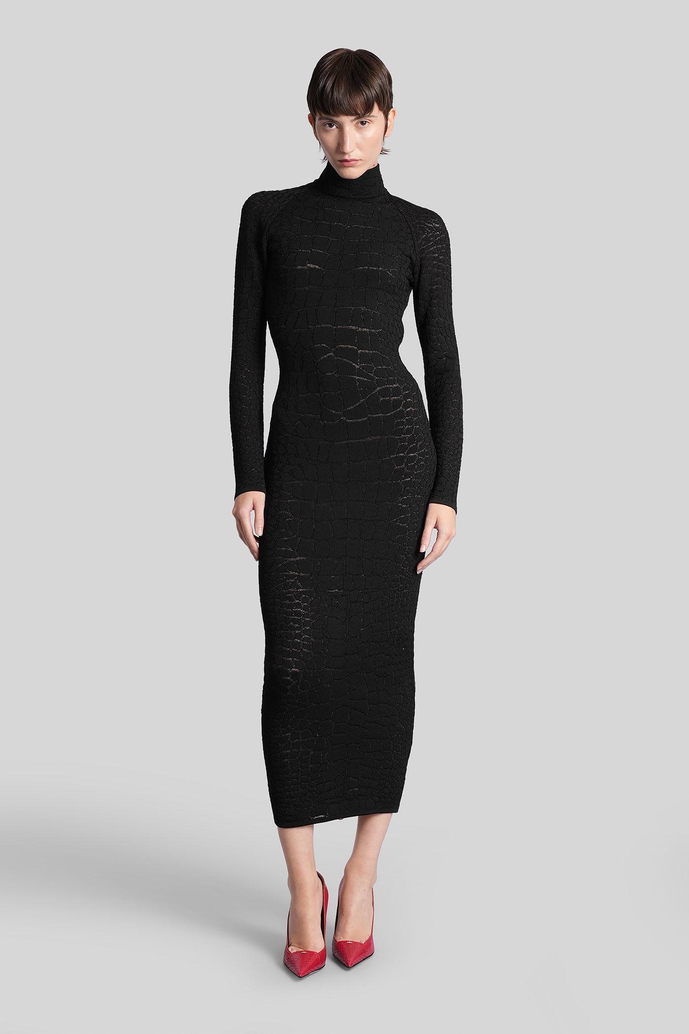balmain long dress in black viscose