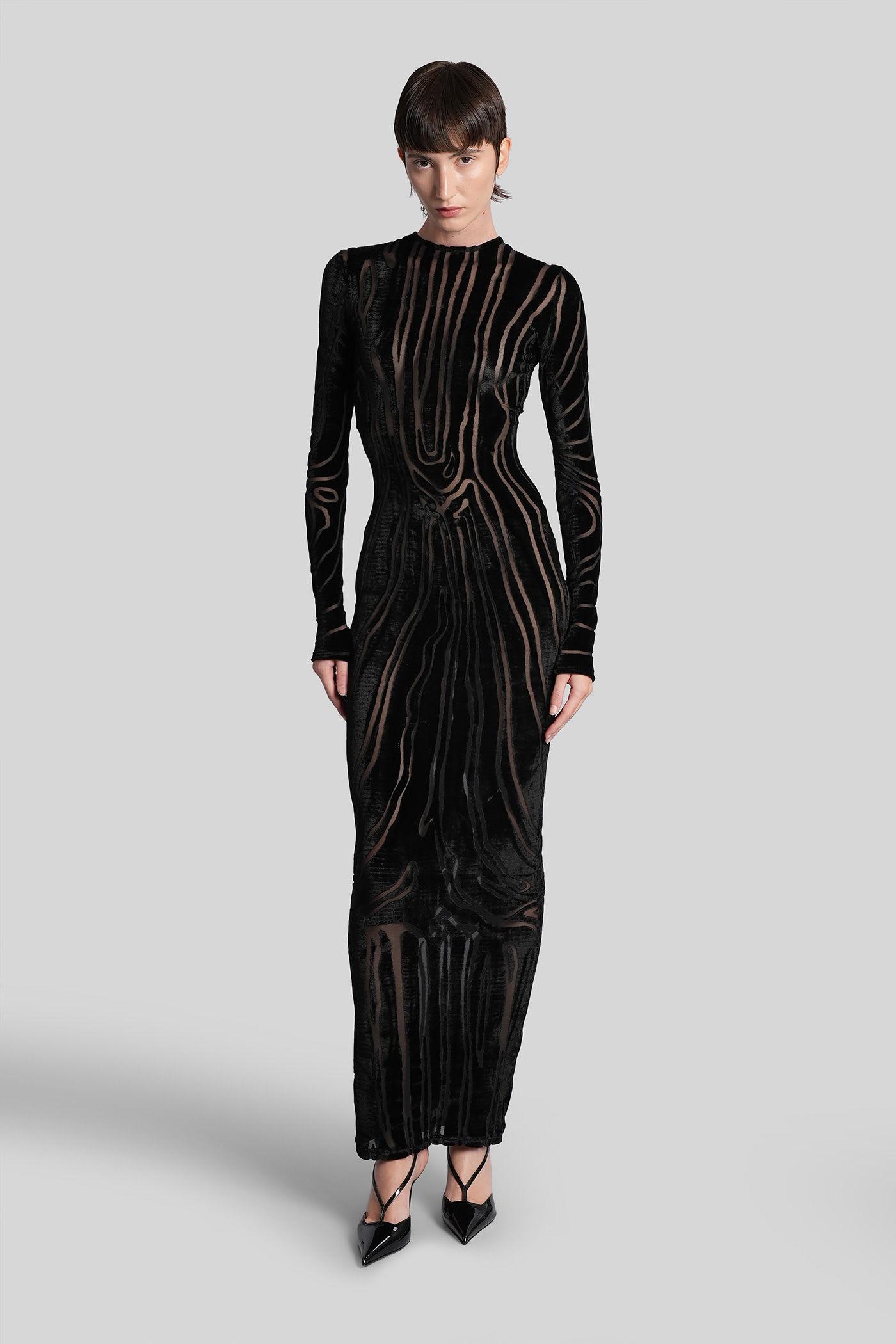 balmain long dress in black viscose