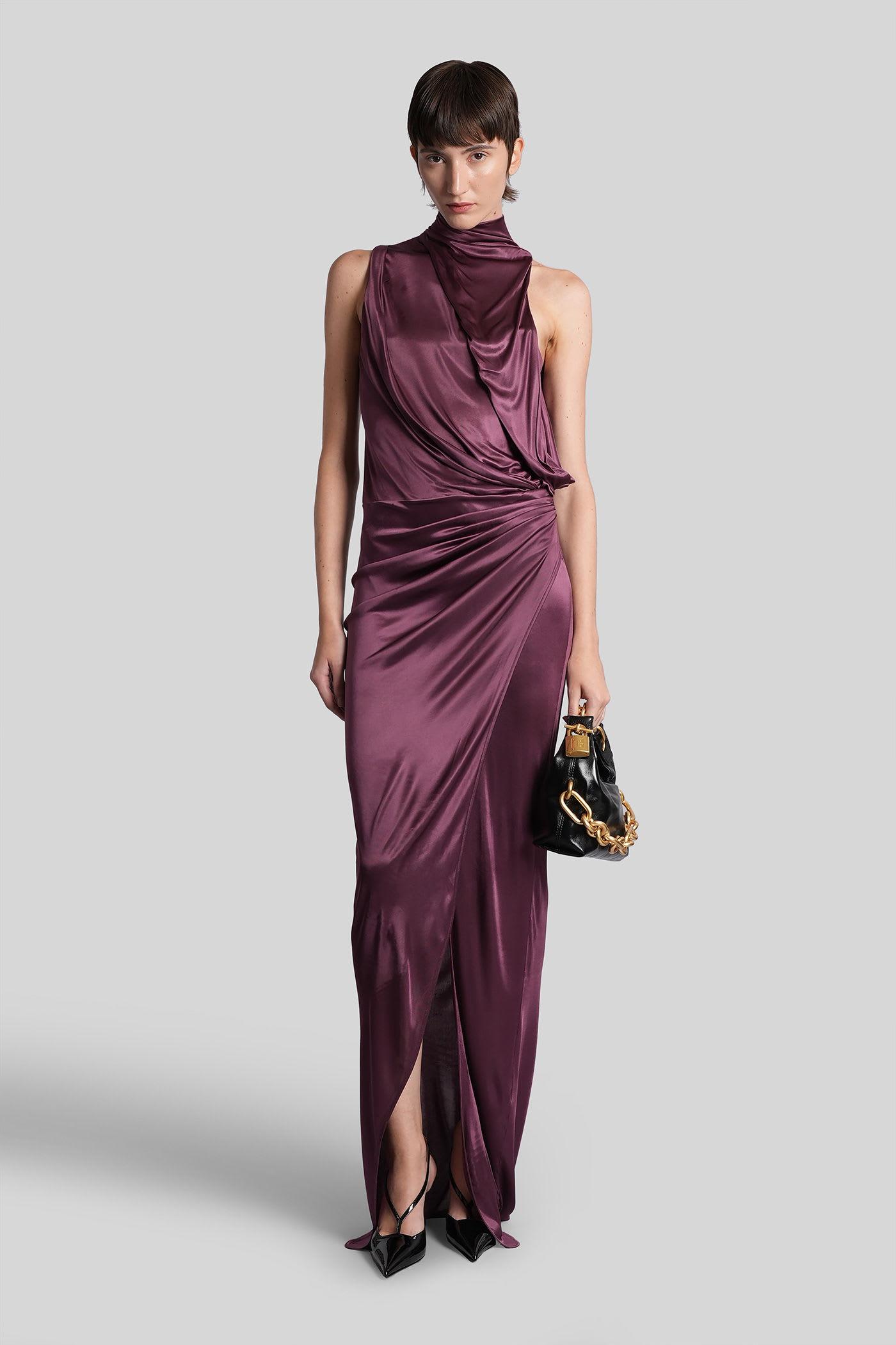 balmain long dress in viola viscose
