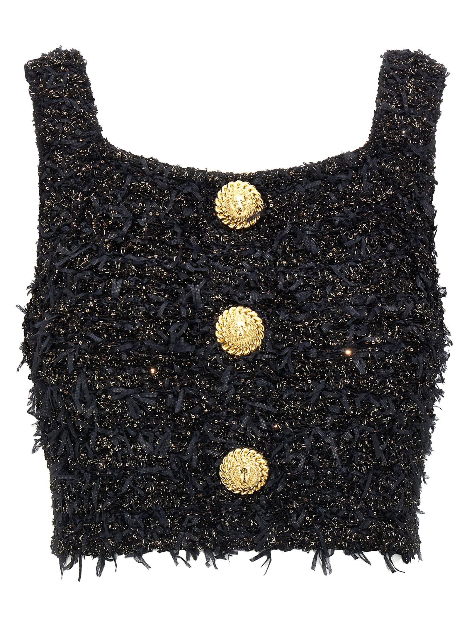 balmain lurex tweed top