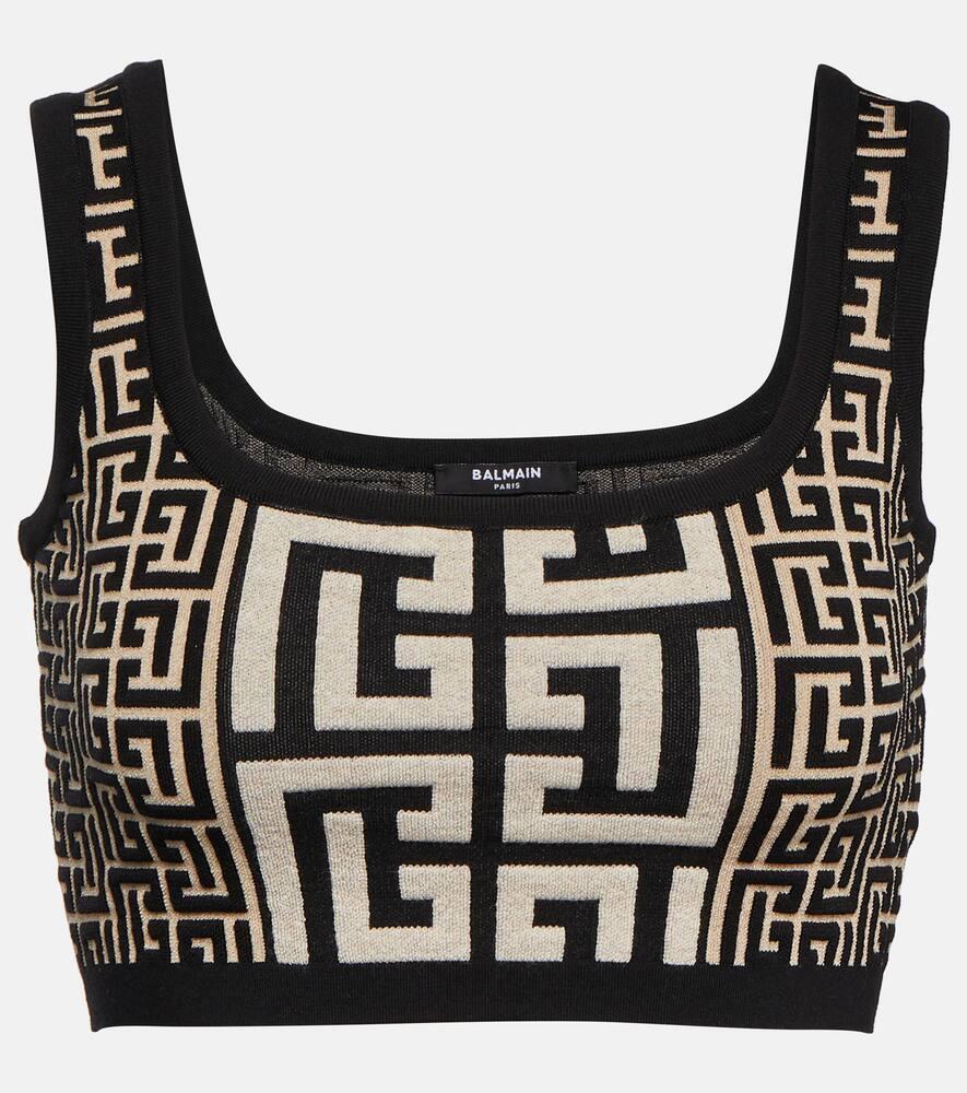 balmain monogram jacquard crop top