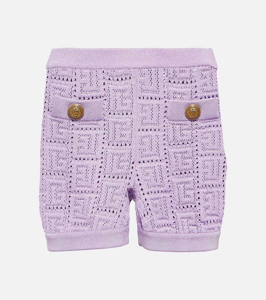 balmain monogram knit shorts