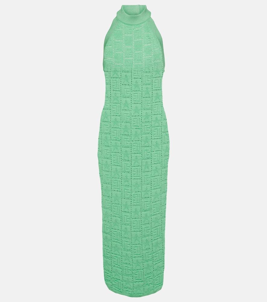 balmain monogram openwork midi dress