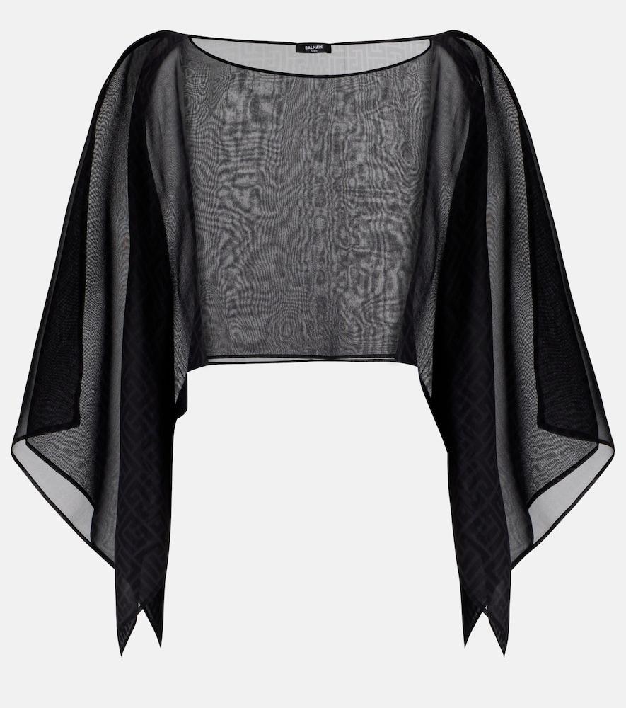 balmain monogram sheer silk crop top