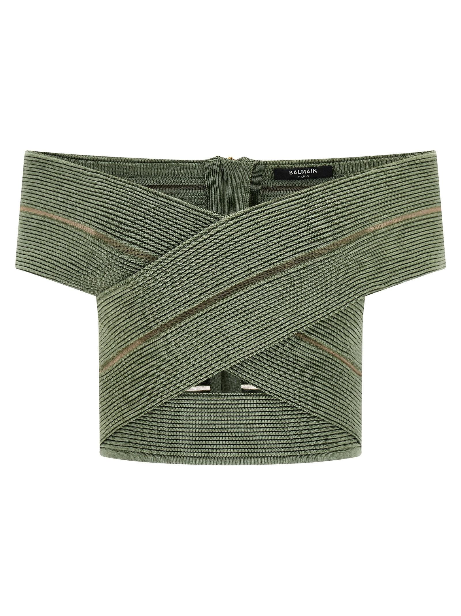 balmain off-the-shoulder crop top