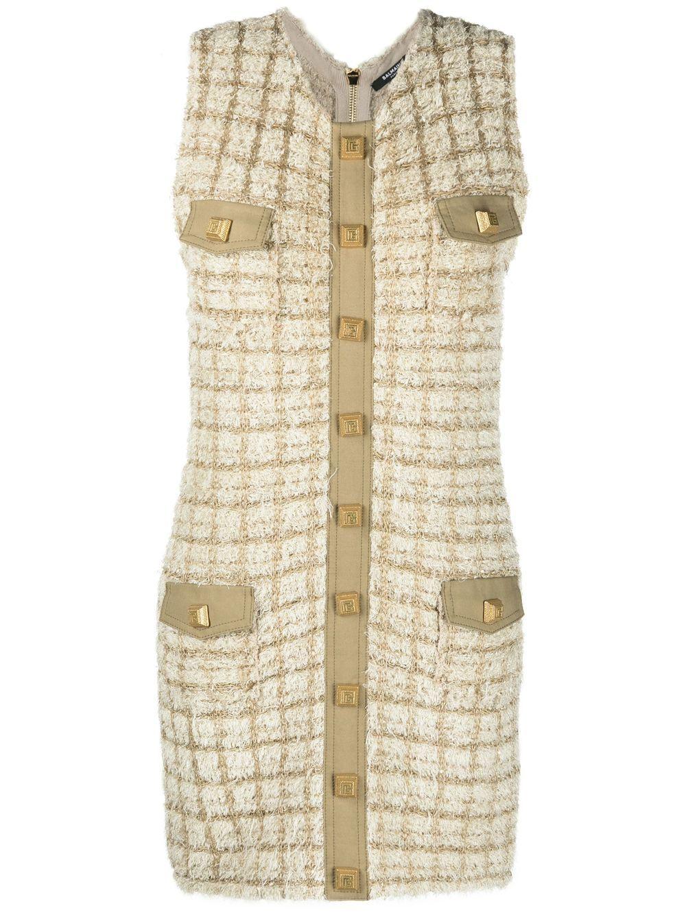 balmain paris tweed short dress nude & neutrals viscose abito - women