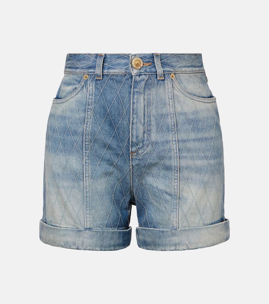 balmain patterned denim shorts