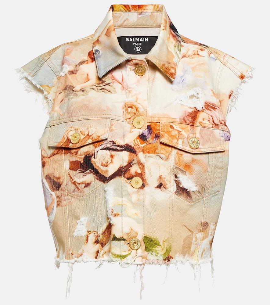 balmain printed denim vest