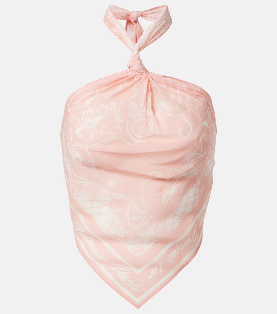 balmain printed halterneck silk top