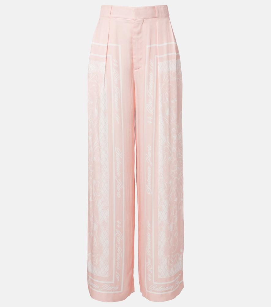 balmain printed satin palazzo pants