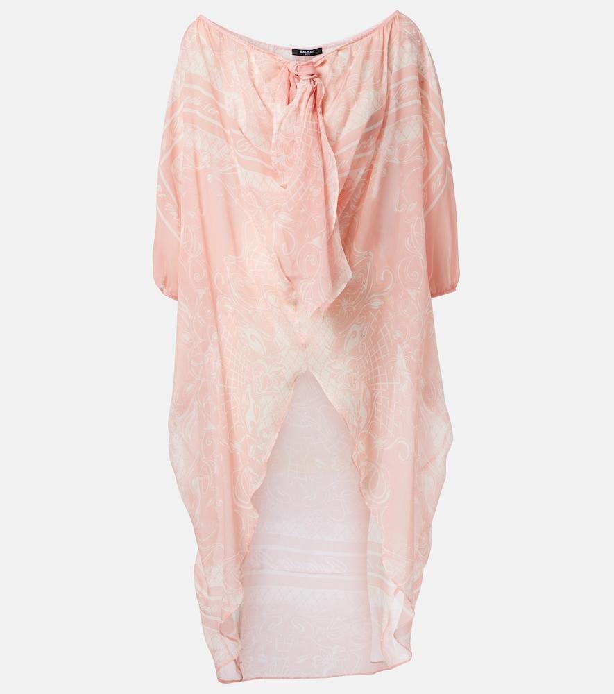 balmain printed silk midi dress