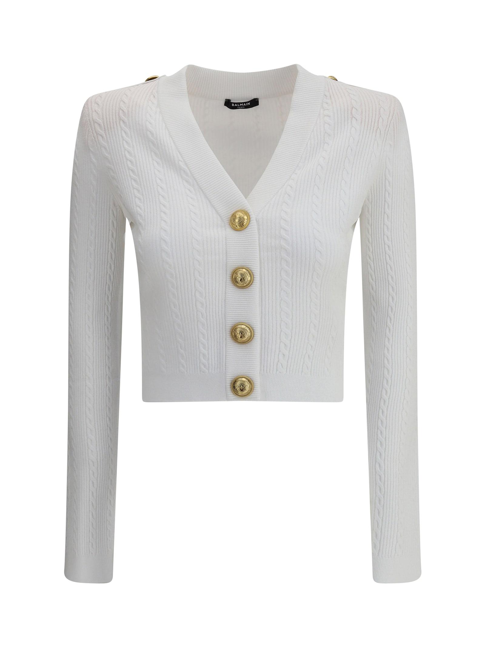 balmain ribbed and braided cardigan