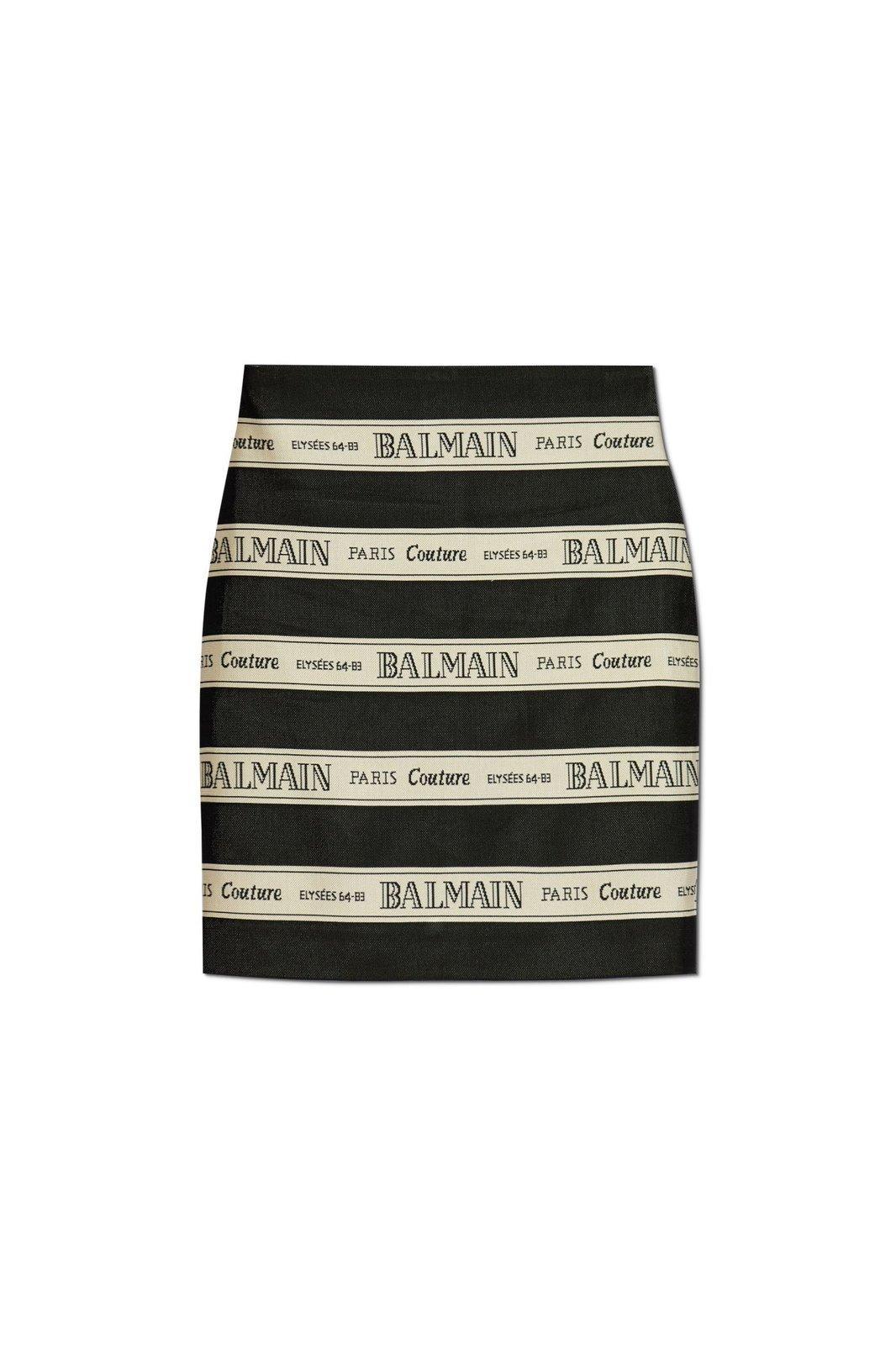 balmain ribbon motif short jacquard skirt