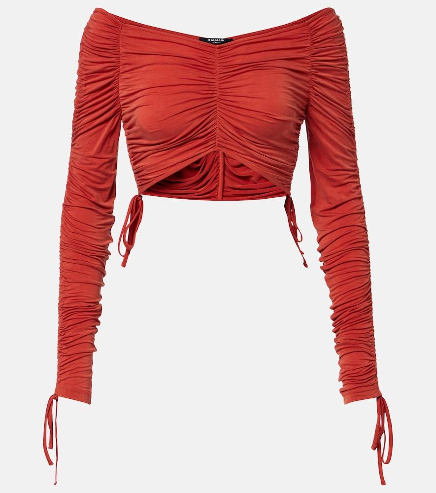 balmain ruched jersey crop top