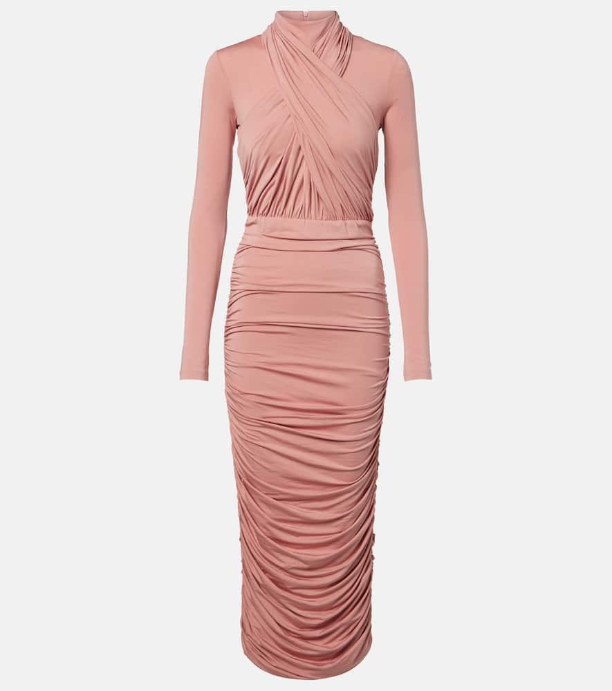 balmain ruched jersey midi dress