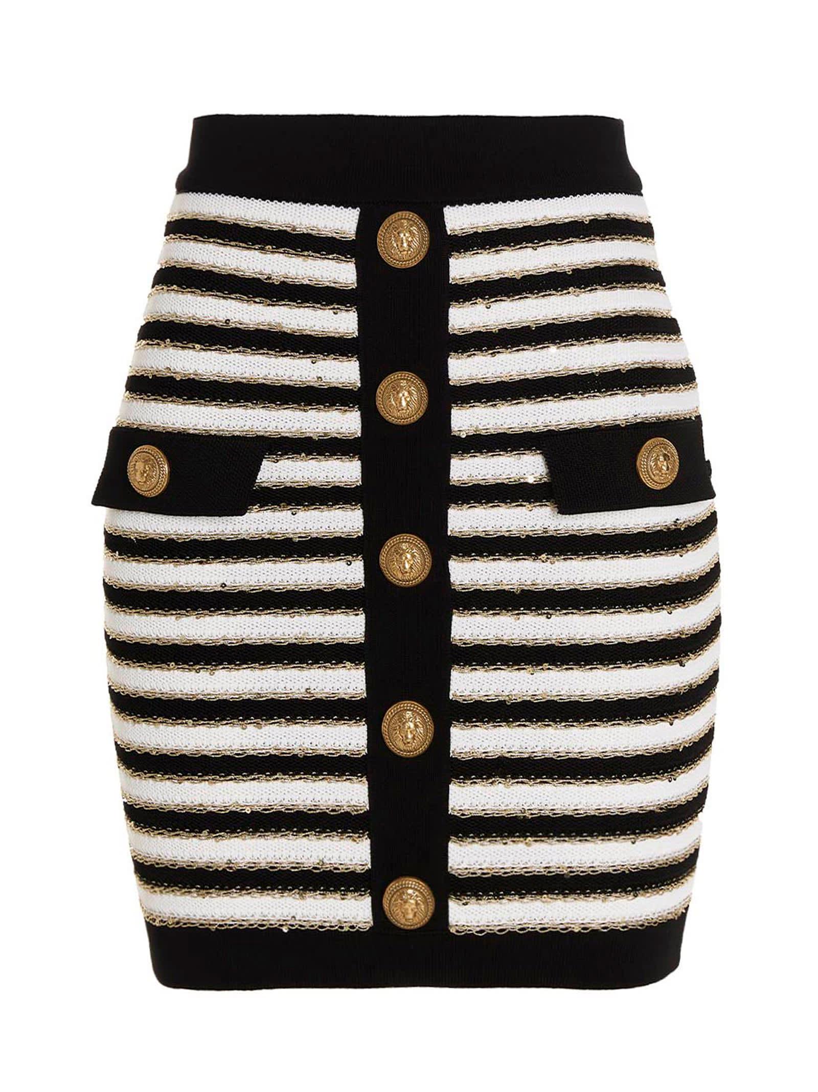 balmain sequin striped knit skirt