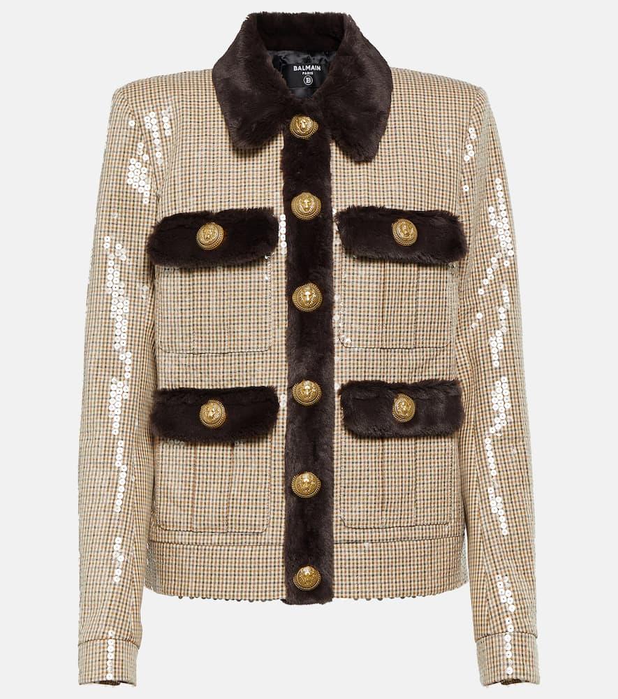 balmain sequined faux fur