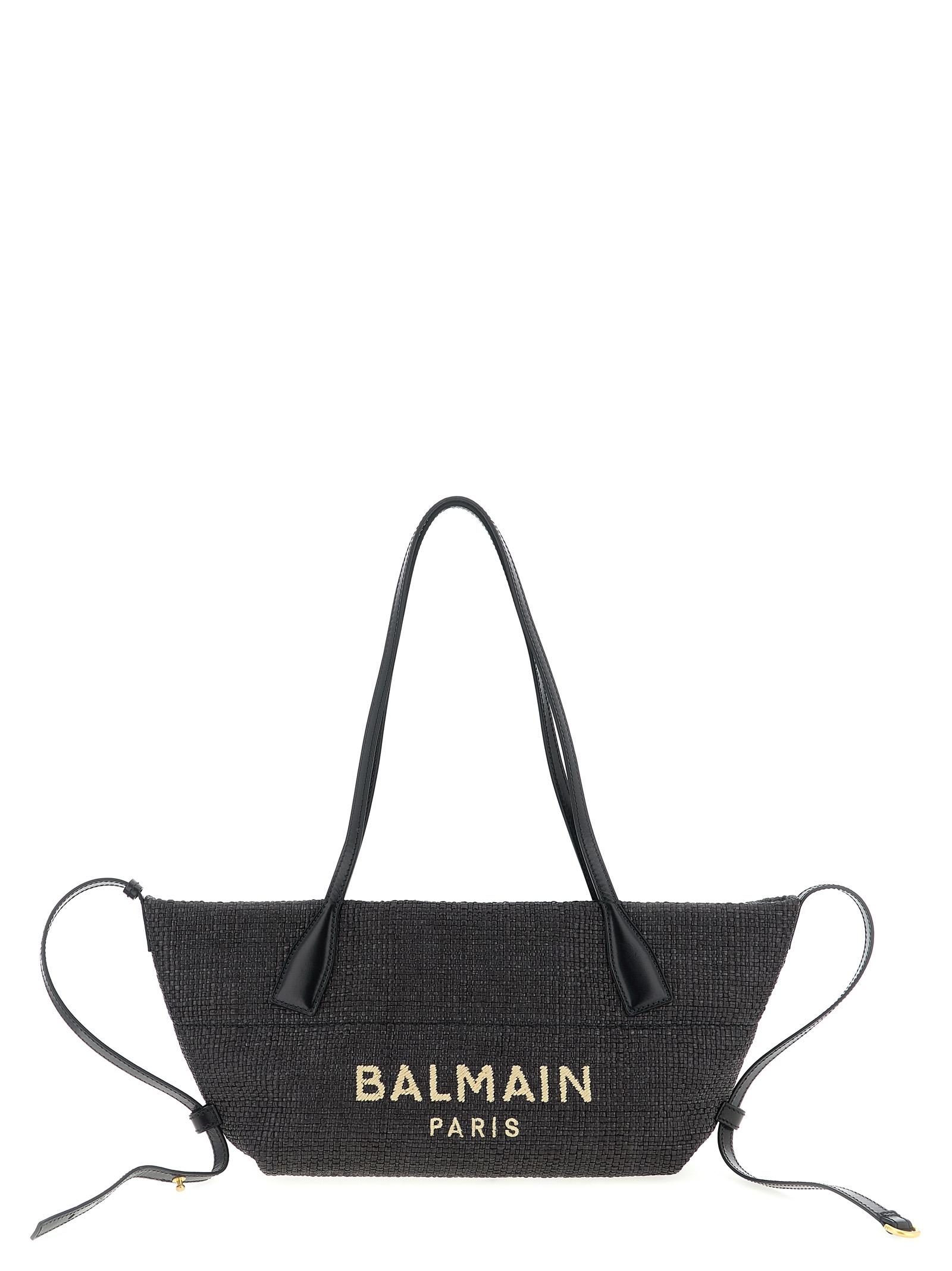 balmain shooping track-small rafia black polyamide tote bag - women