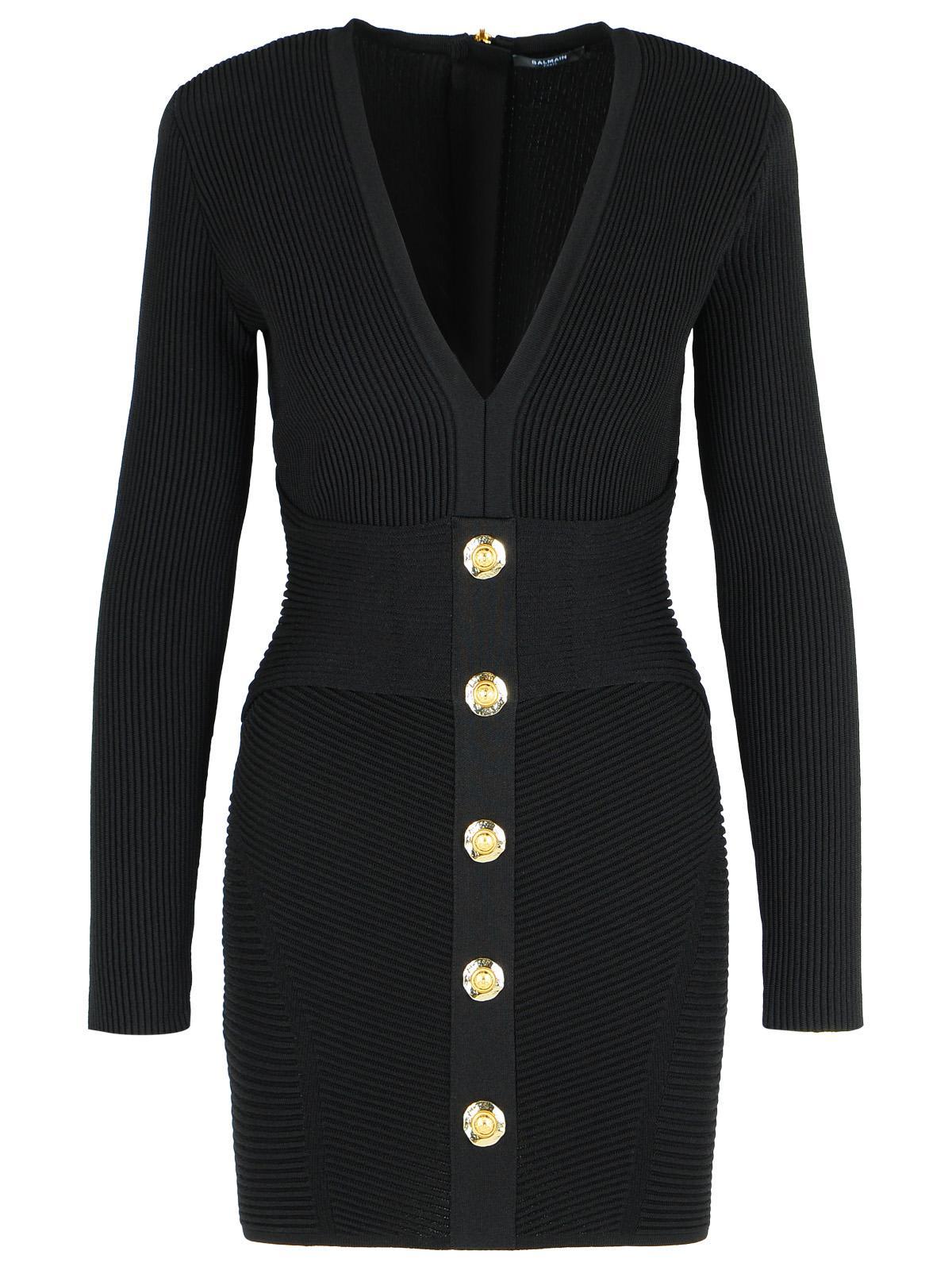 balmain short dress in black viscose blend