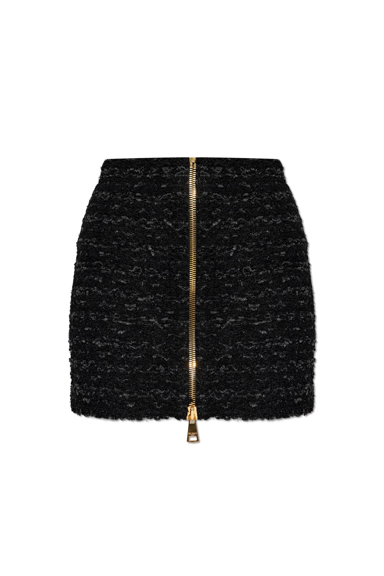 balmain short tweed skirt