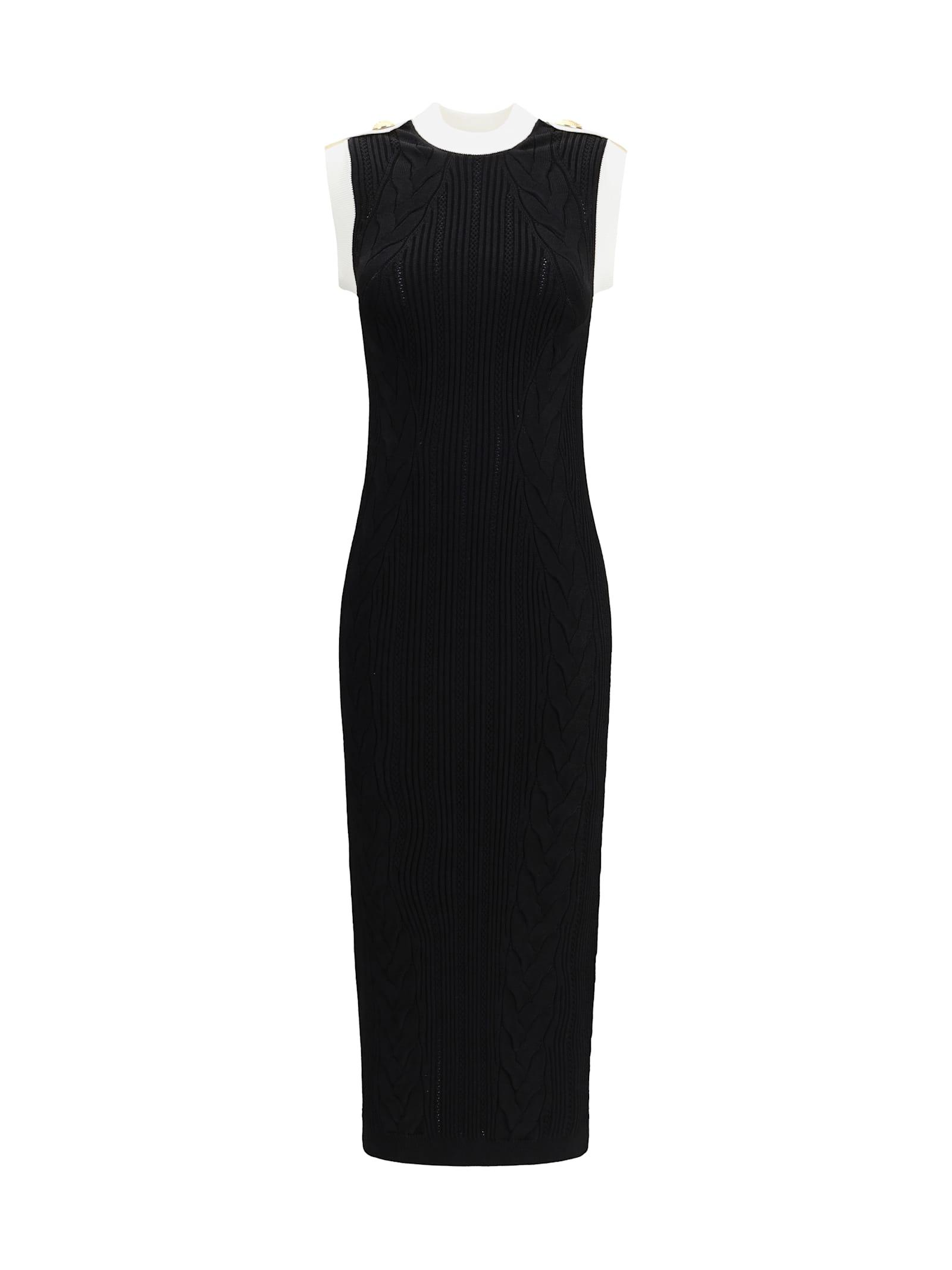 balmain sleeveless torsade knit long dress