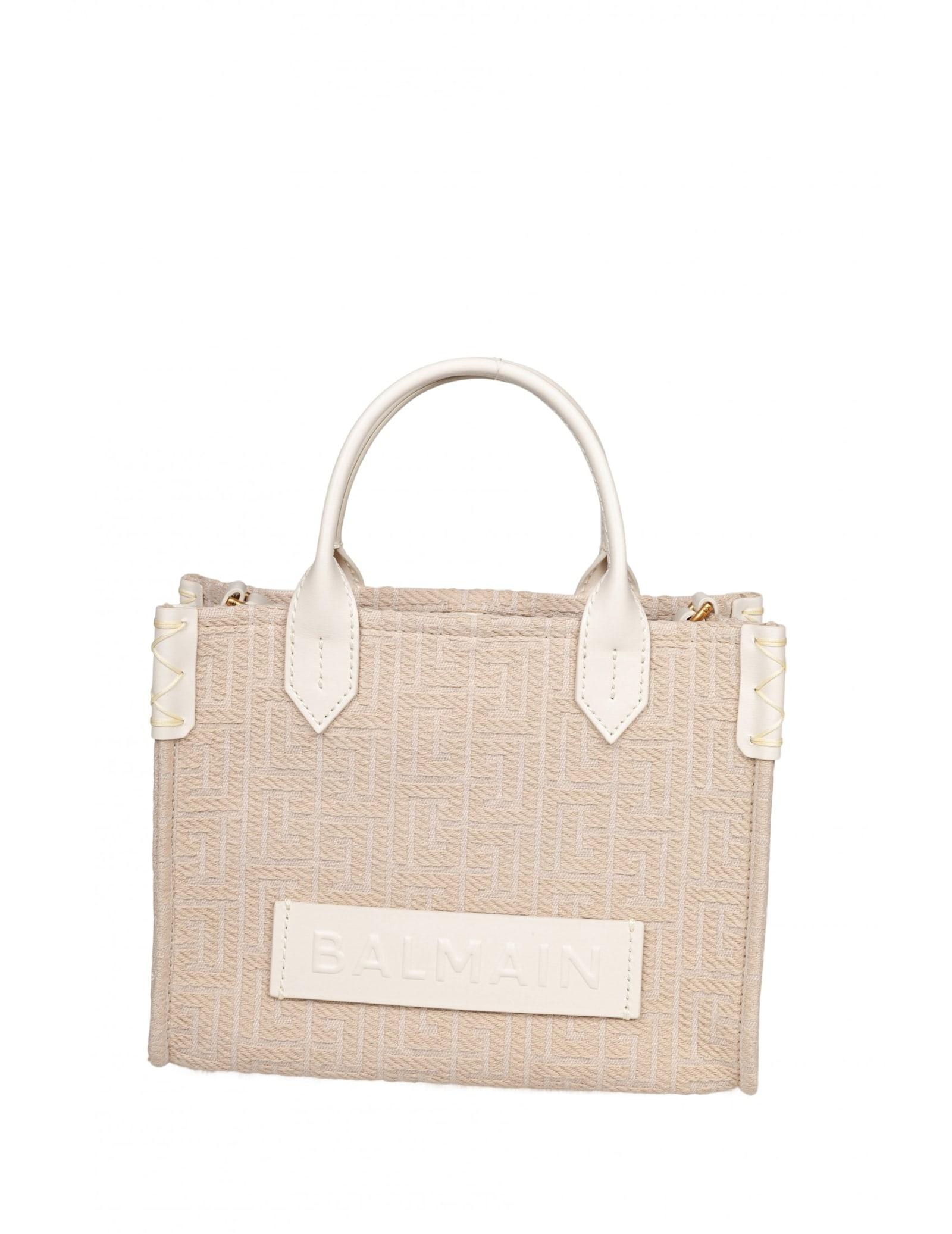 balmain small b-army jacquard canvas tote bag, natural color