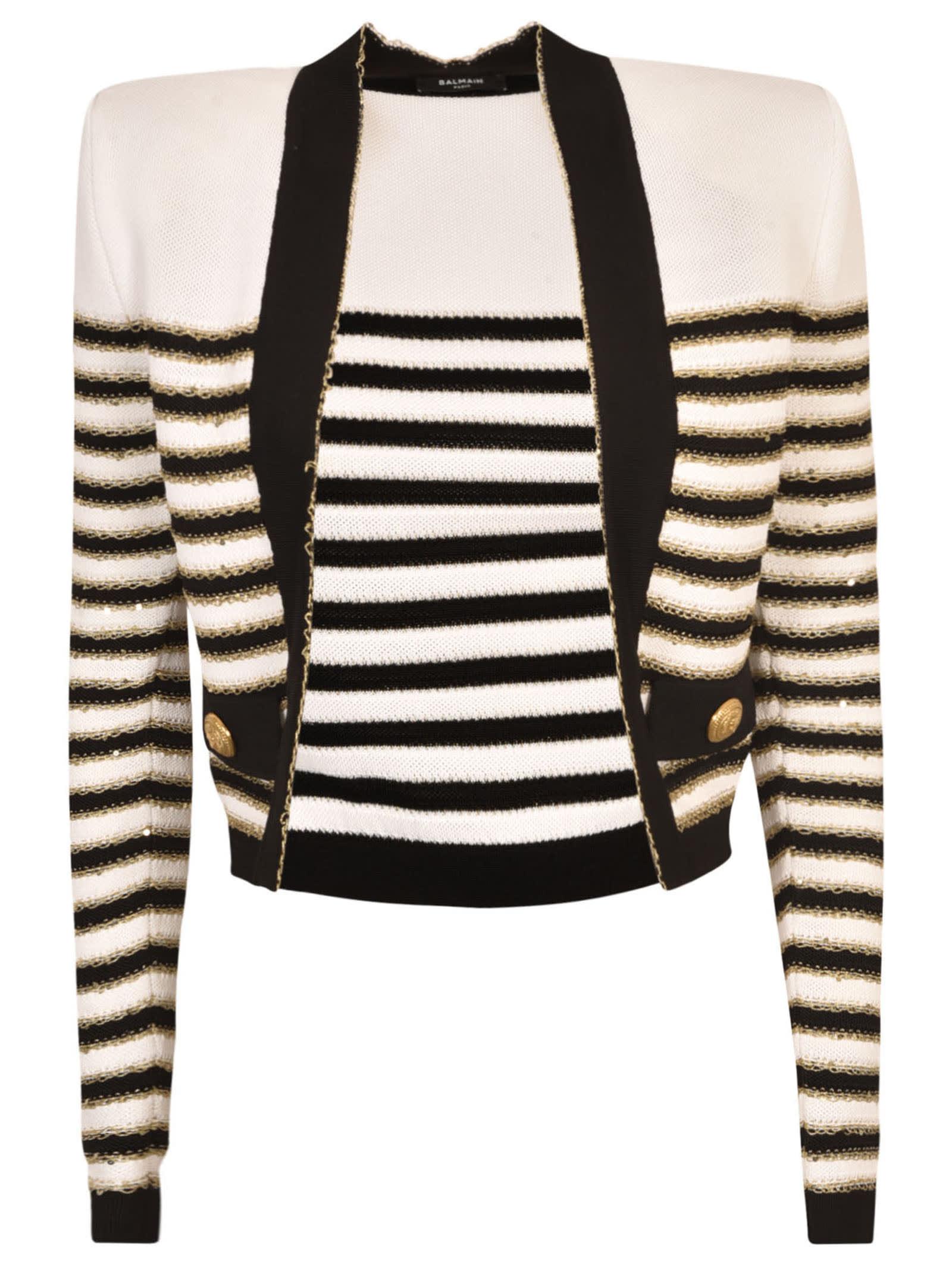 balmain stripe detail cardigan