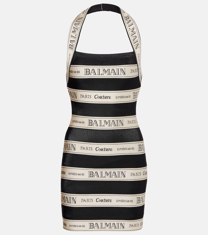 balmain striped halterneck jacquard minidress