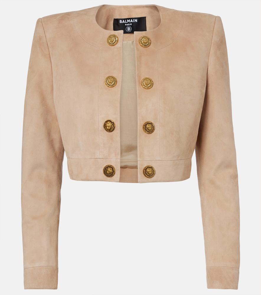 balmain suede cropped jacket