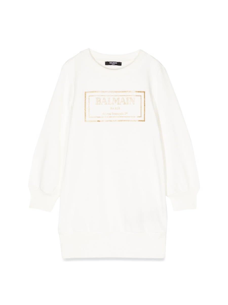 balmain sweatshirt logo dress