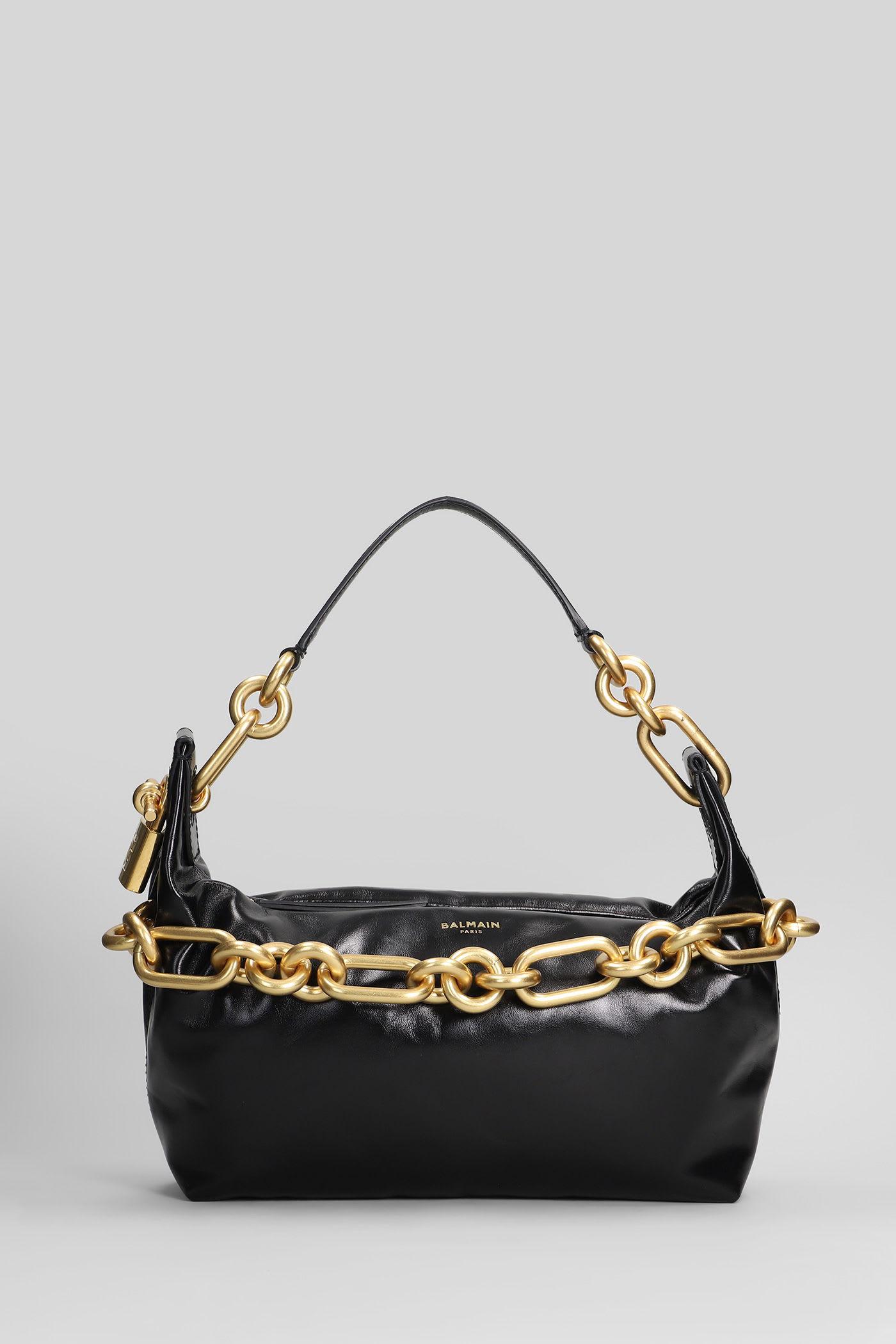 balmain sync medium shoulder bag in black leather