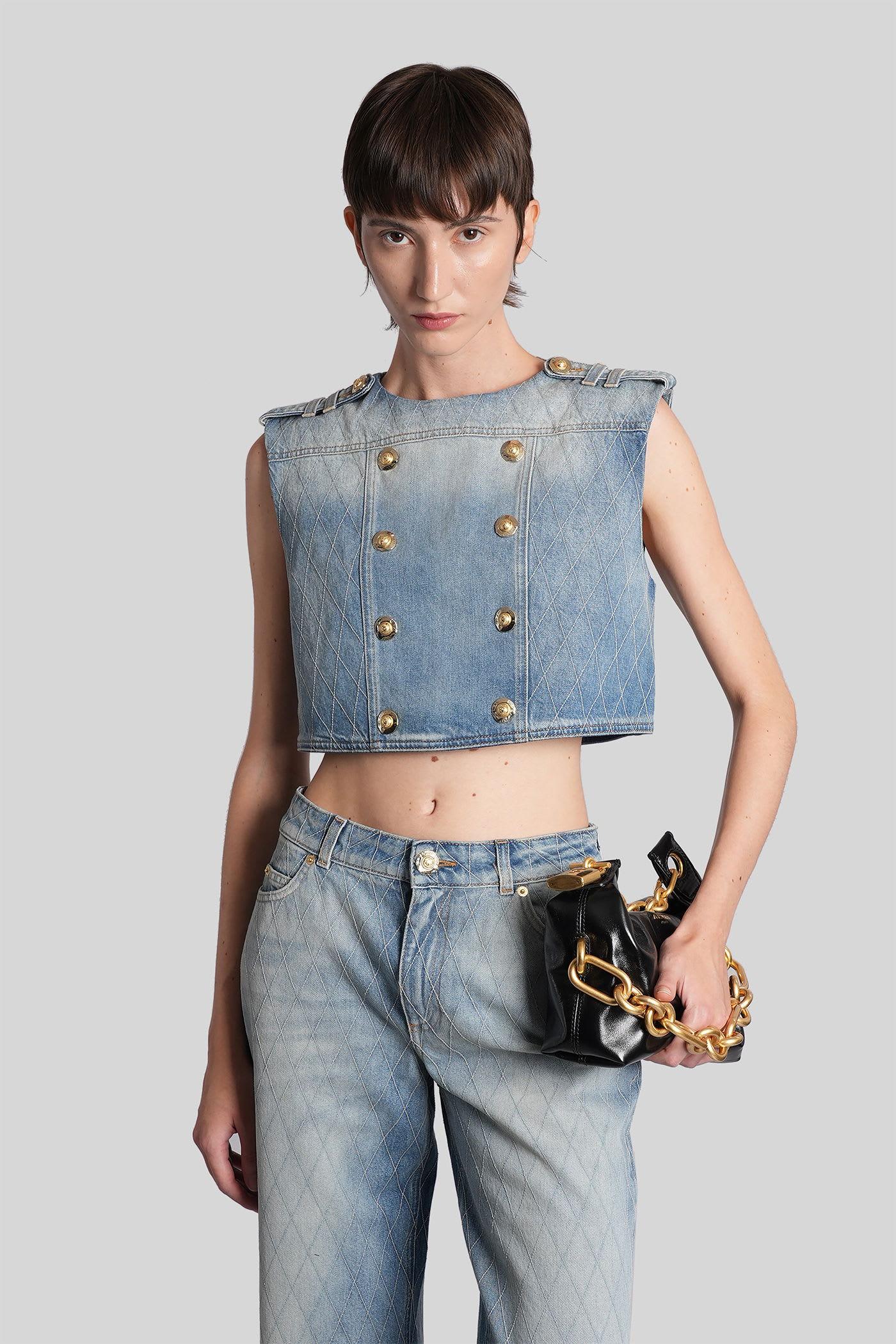 balmain topwear in blue cotton