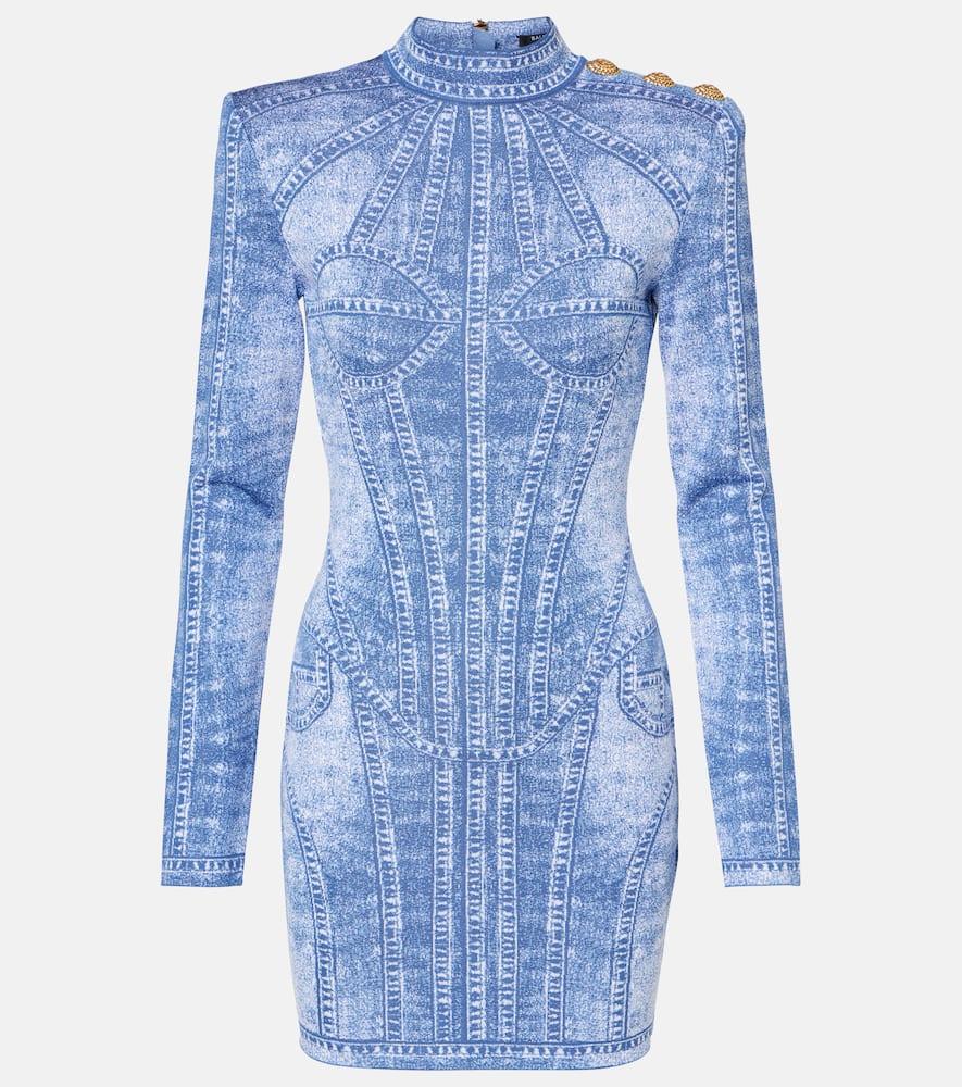 balmain trompe l'ail jacquard minidress