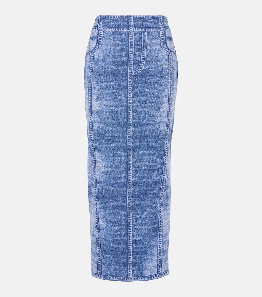 balmain trompe l'ail knitted midi skirt