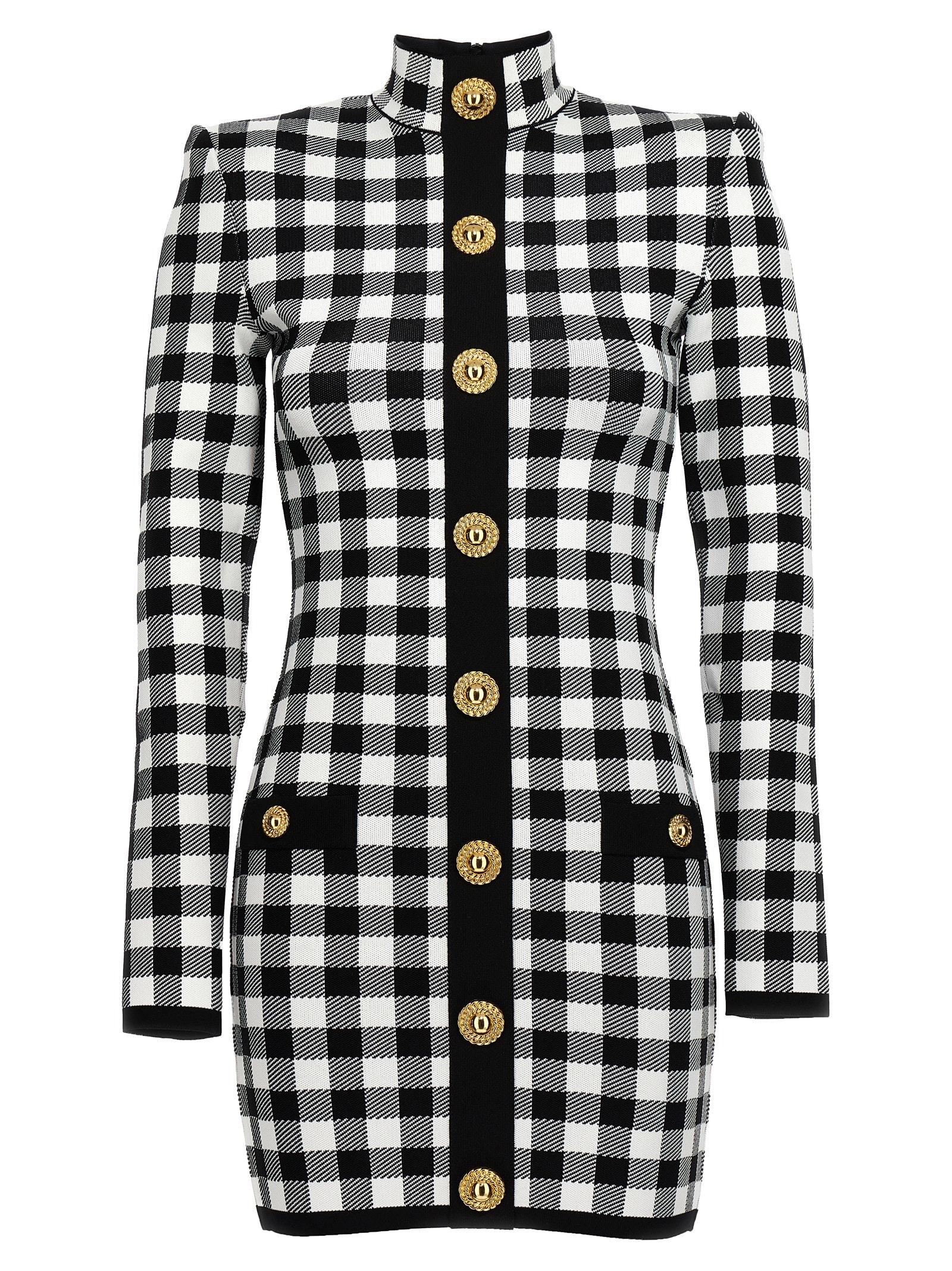 balmain vichy knit dress