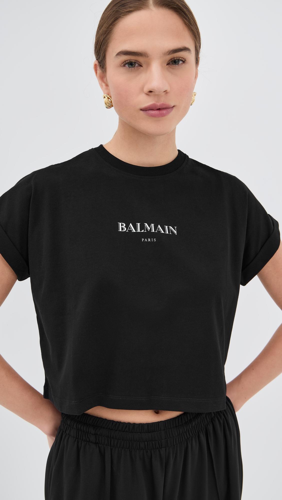 balmain vintage print crop t-shirt