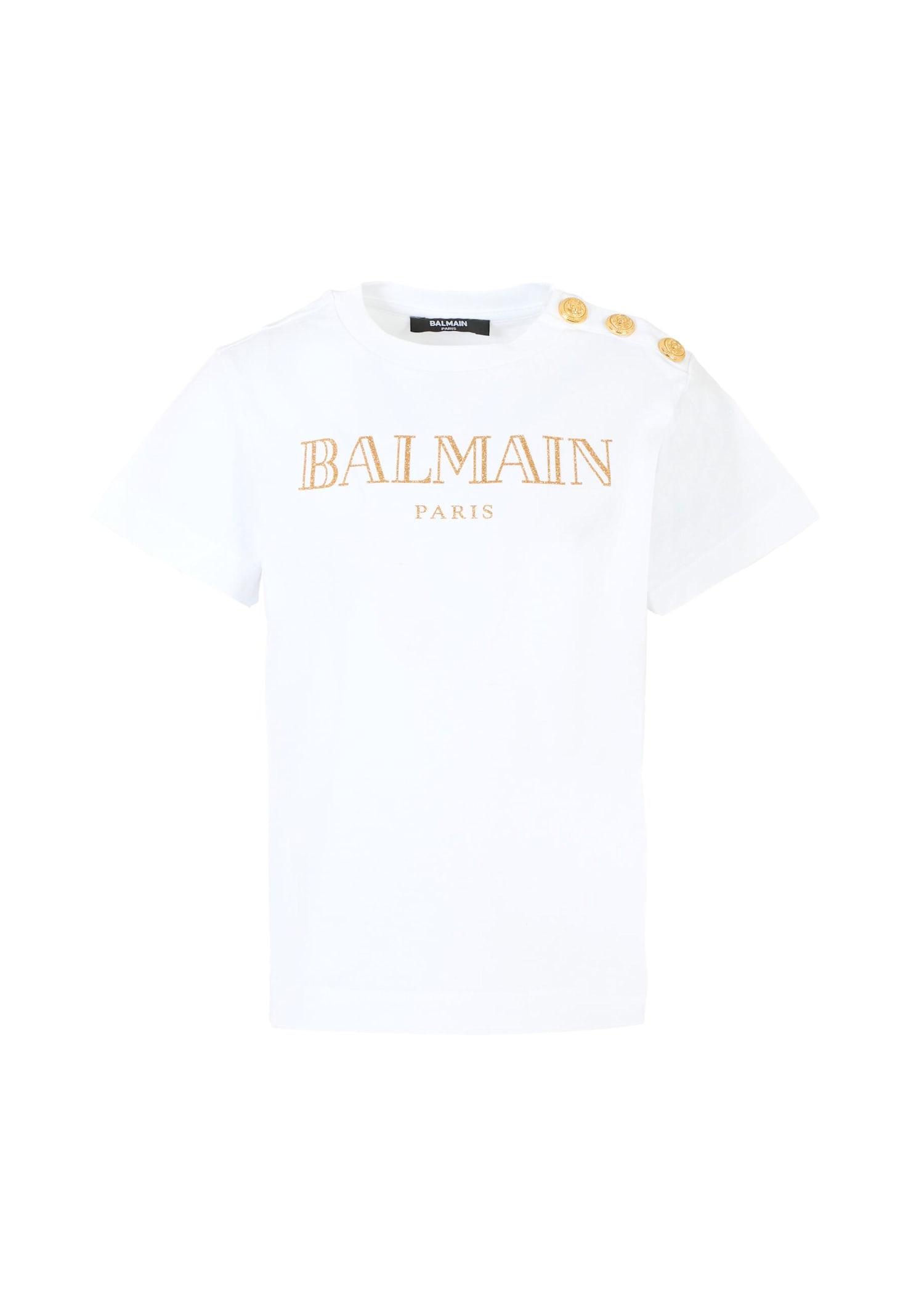 balmain white t-shirt for girl with logo