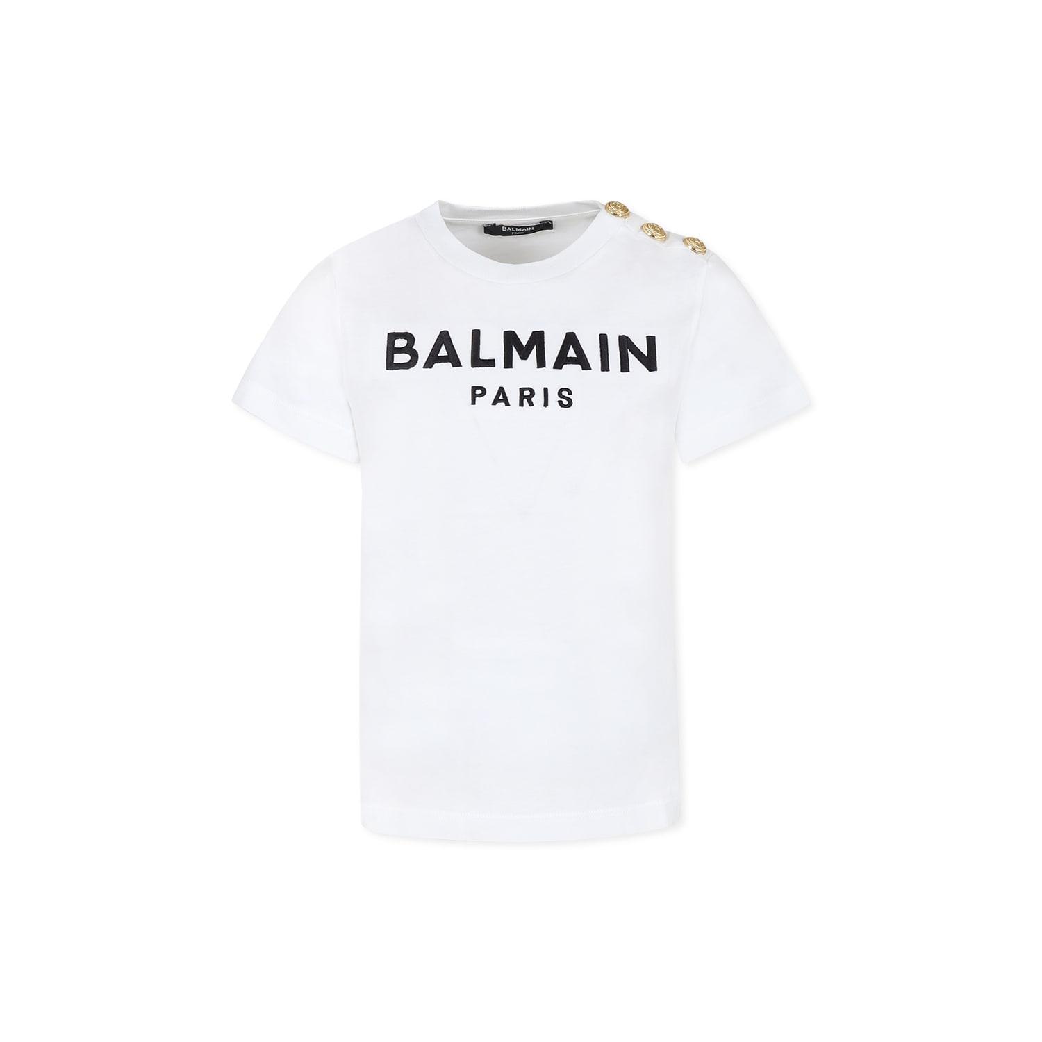 balmain white t-shirt for girl with logo