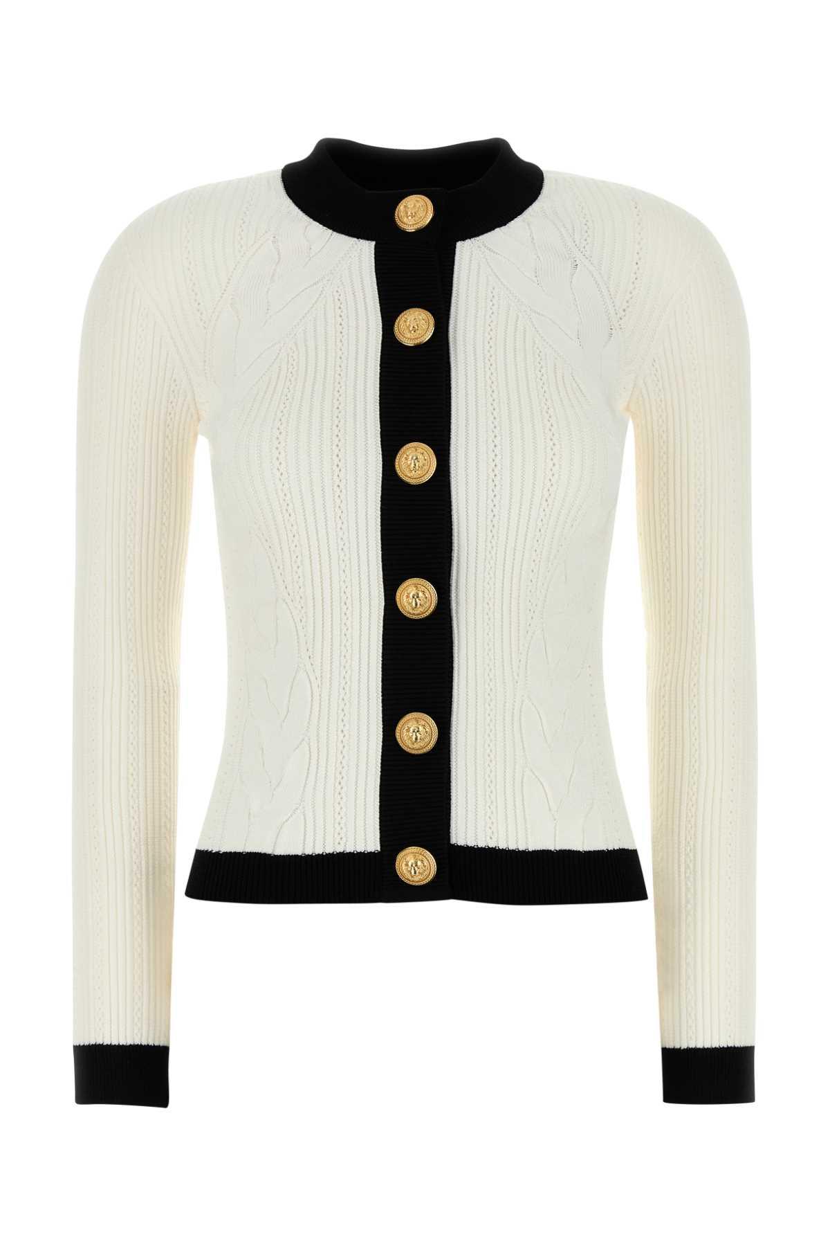 balmain white viscose blend cardigan
