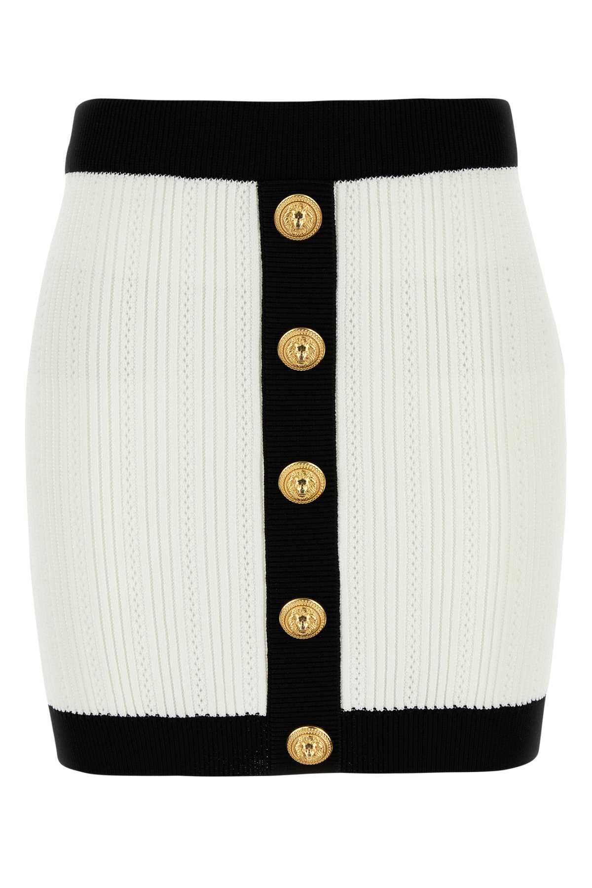 balmain white viscose blend mini skirt