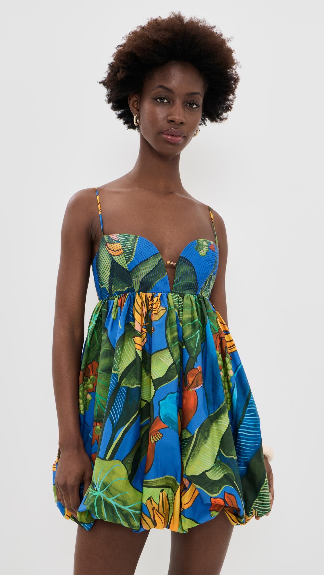 banana grapes blue sleeveless mini dress