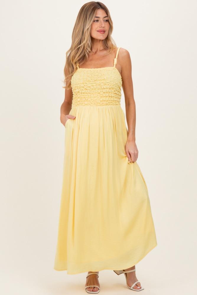 banana textured smocked maternity maxi dress