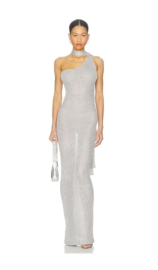 bananhot aretha maxi dress in metallic silver.