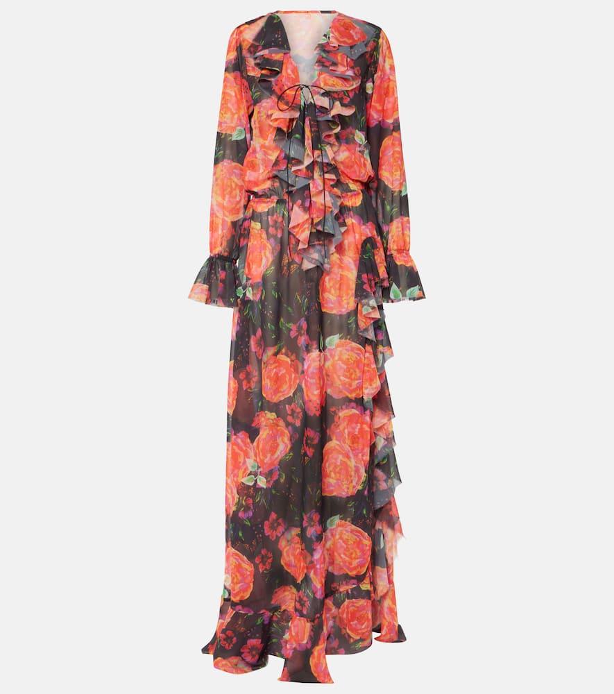 bananhot bellen ruffled floral maxi dress