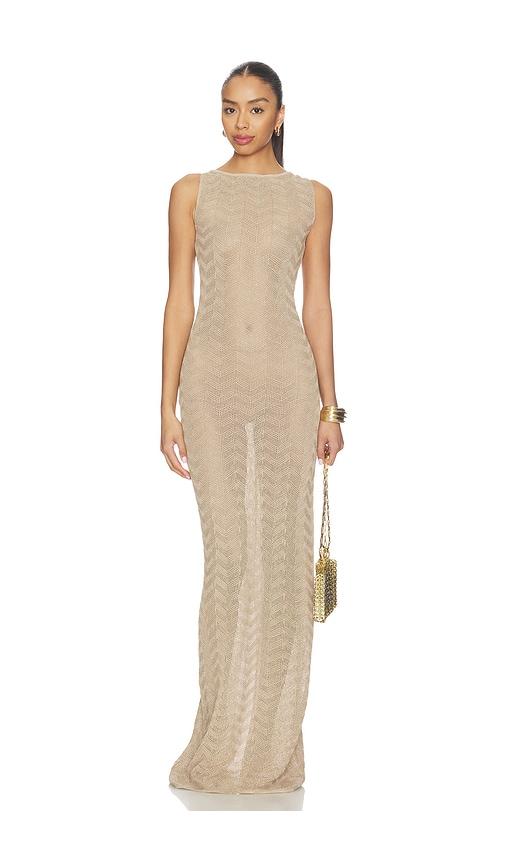bananhot corin maxi dress in metallic gold.