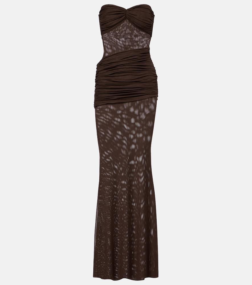 bananhot erica ruched strapless maxi dress
