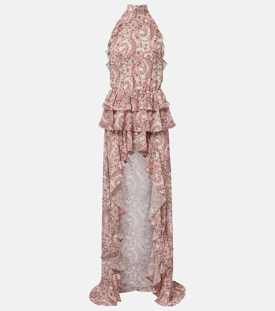 bananhot malena paisley ruffled asymmetric maxi dress