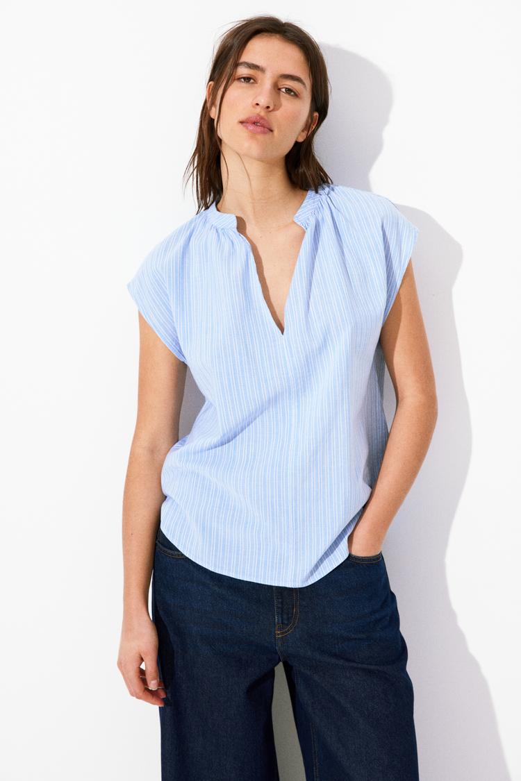 band-collar blouse